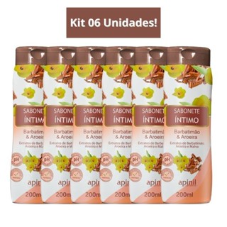 Kit 06 Unidades Sabonete Feminino Íntimo BARBATIMÃO E AROEIRA 200mL APINIL em Oferta na Shopee