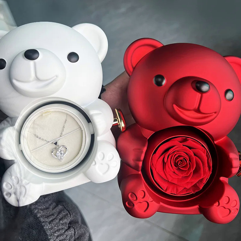 Caixa De Presentes Eterna De Ursinhos De Pelúcia Rosa Com Colar Jóias Rotativa Valentine P...