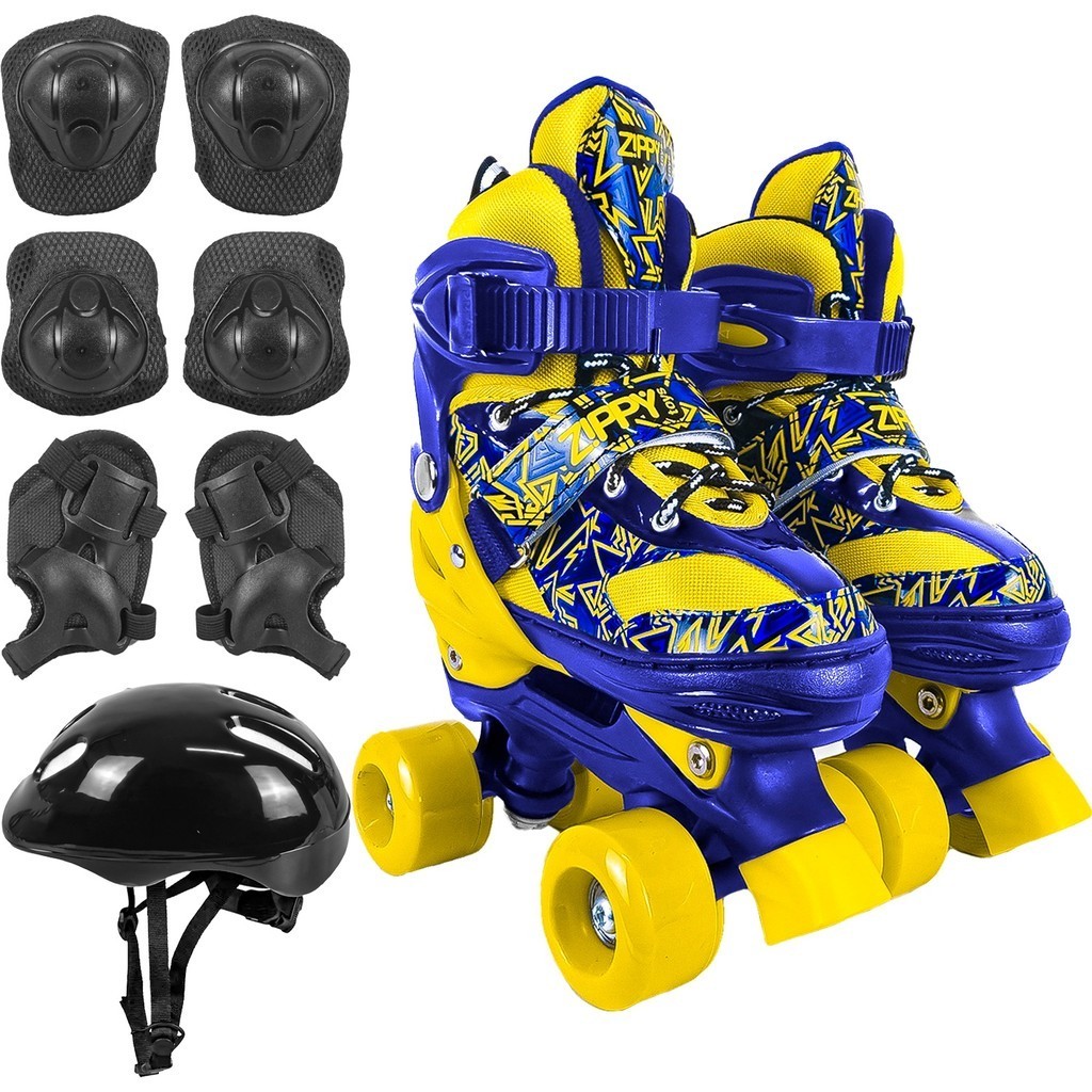 Patins Quad Amarelo E Azul Roller Infantil Ajustável Para Crianças C/ Capacete - Zippy Toys