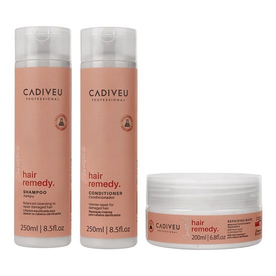 Cadiveu Professional Essentials Hair Remedy Kit Home Care Shampoo + Condicionador 250ml e Máscara 200ml