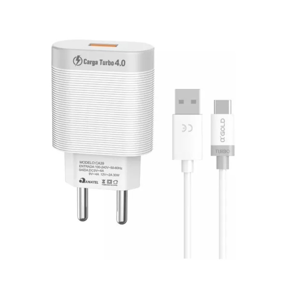Carregador Turbo 30w Usb tipo c Compativel Android Samsung Motorola Xiaomi