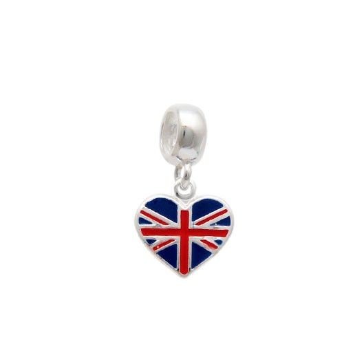 Berloque Inglaterra Reino Unido formato de coração prata 925 em Oferta na Shopee