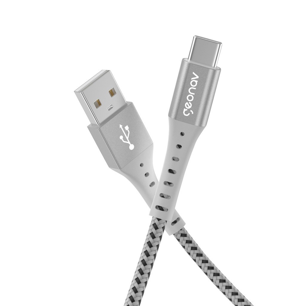 Cabo UsbA Para UsbC 1,2M Nylon Trançado Branco - Mobile & Gadgets