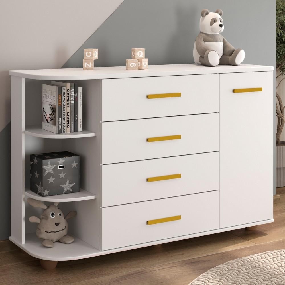 Cômoda Infantil com Cantoneira e 4 Gavetas 100% MDF New Lorena Branco - Phoenix - Home & Living