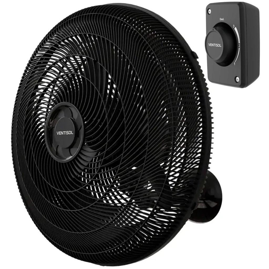 Ventilador de Parede Oscilante Ventisol New 50cm 220V 3 Pás Premium com Regulagem Preto