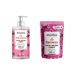 Kit Sabonete Líquido 500ml + Refil 220ml Flor de Cerejeira Farnese em Oferta na Shopee