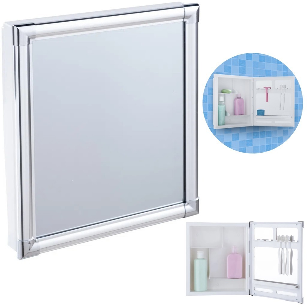 Armário Banheiro Espelheira Sobrepor e Embutir Branco com Perfil Alumínio 31x10x36cm 01 Porta Astra Espelho Luxo