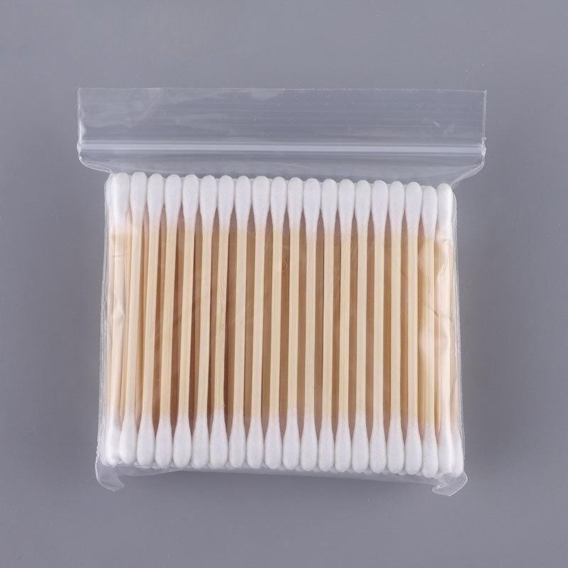 100 Pcs 100 % Algodão Swabs Sem Cloro Swab Ear Stick Hipoalergênico Madeira Q-Tip Limpeza Diária