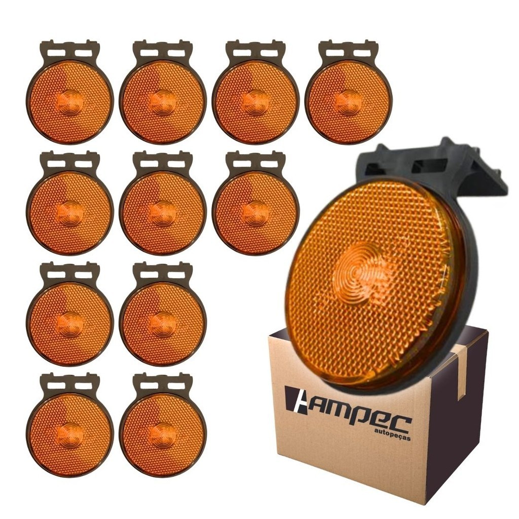 Kit 12 Lanterna Lateral LED Para Carreta Randon Guerra Librelato Noma Facchini Suporte Amarela P 65mm