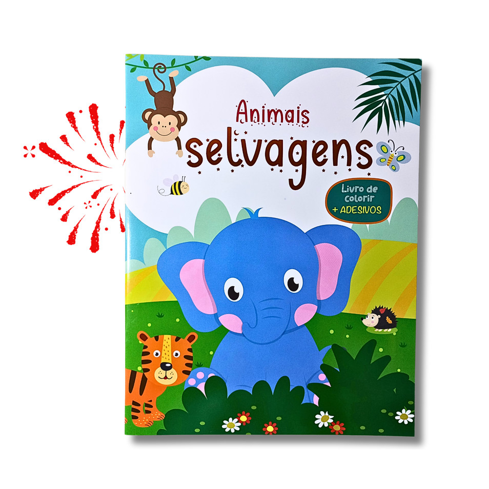 Livro Colorir Infantil Animais Selvagens + Adesivos