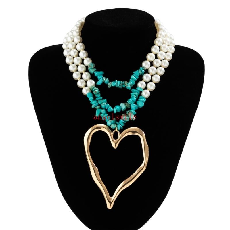 Heart Collarbone Chain Simulation Pearls Turquoises Neckchain Punk Jewelry