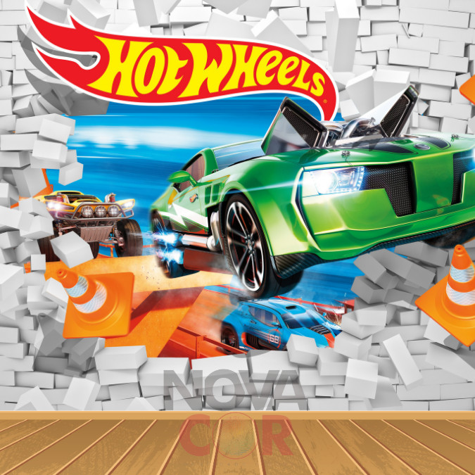 Papel De Parede Infantil Hotwheels Parede Tijolinho  1m²