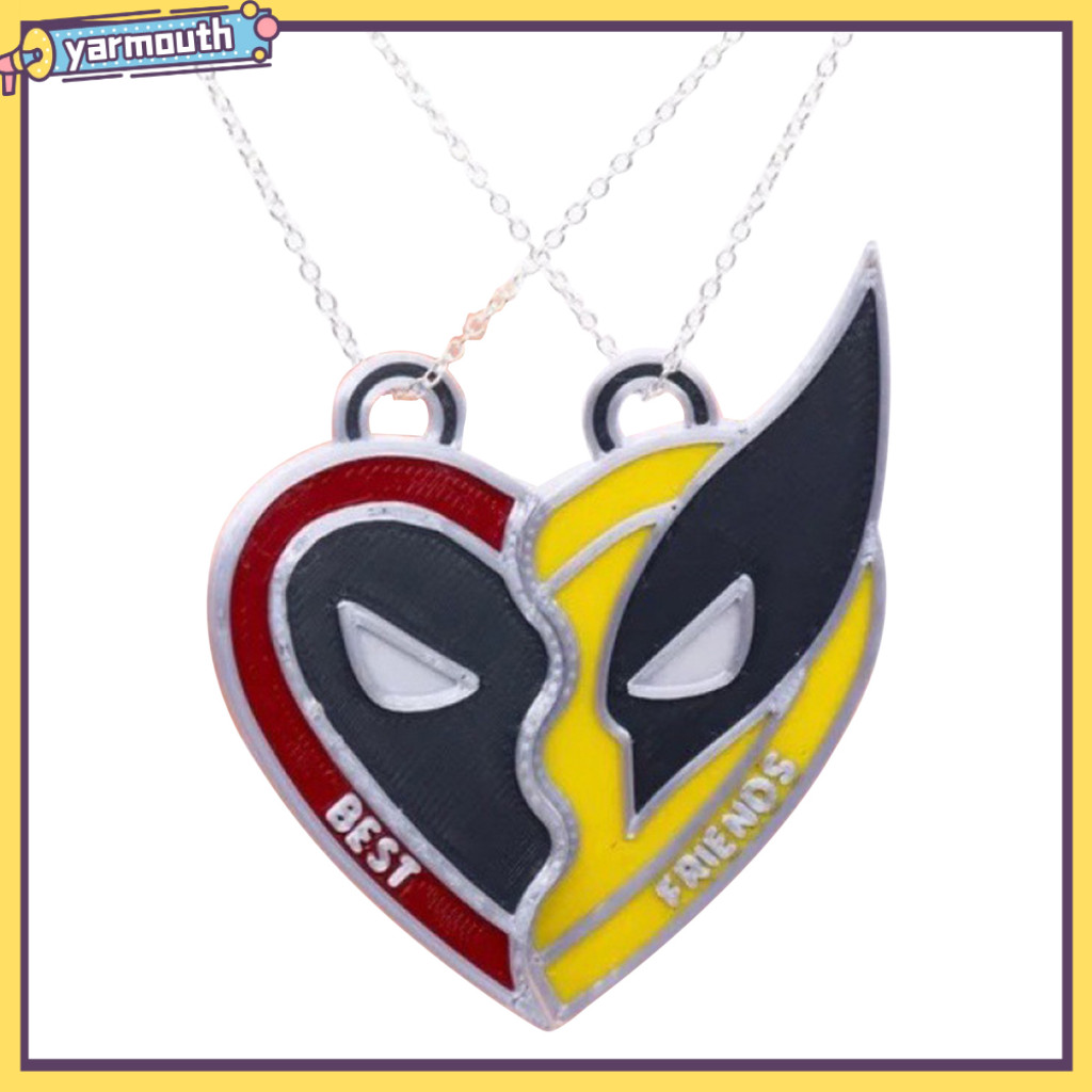 Cartoon Heart Necklace Gift His and Hers Pendant Necklaces Set Adjustable Best Friends Matching Couple Jewelry for Valentines Day Electroplated Alloy