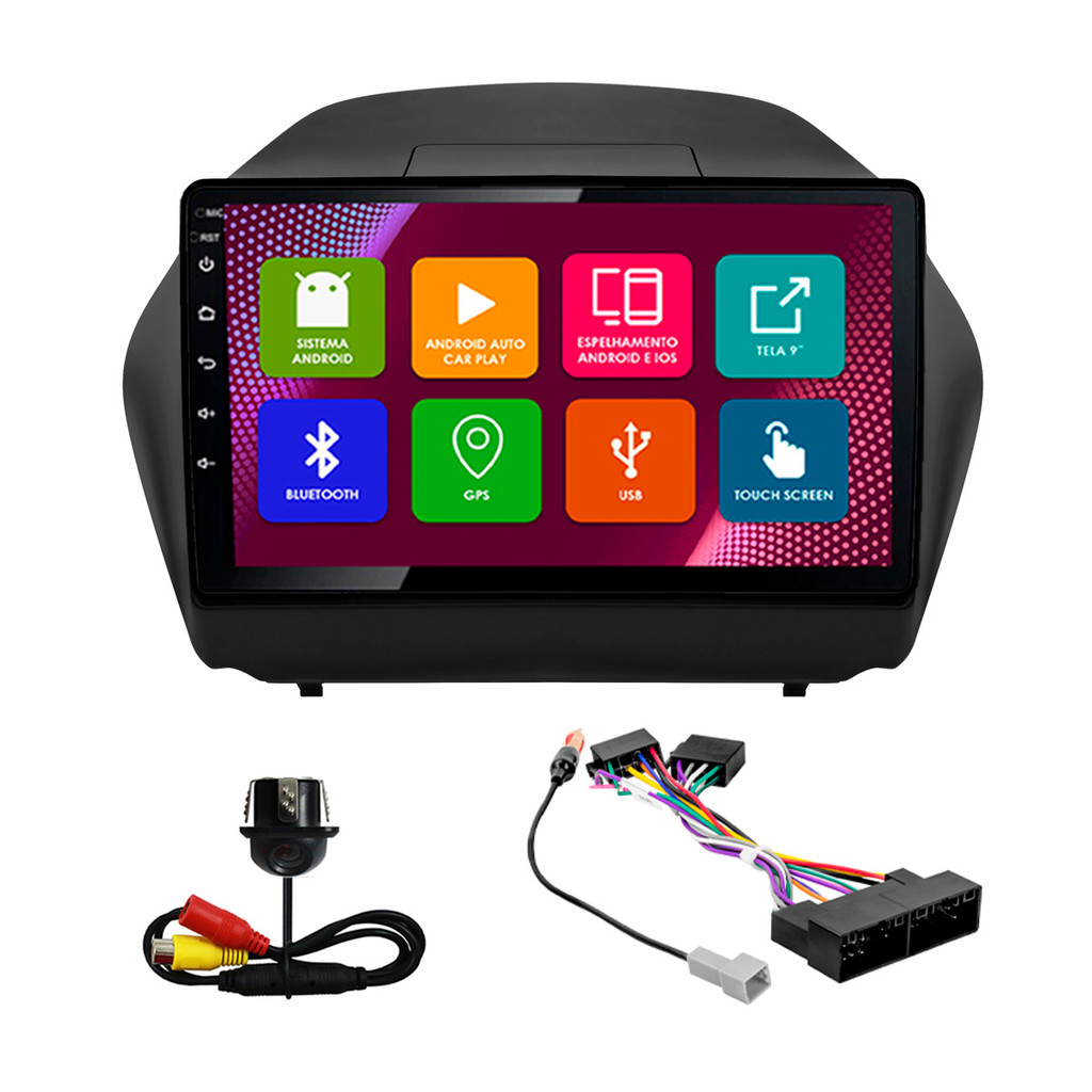 Kit Multimídia 10 Pol IX-35 2010 2011 2012 2013 2014 2015 2016 2017 Android 2Gb Ram 32Gb Flash Quad-Core 2 Din Preto
