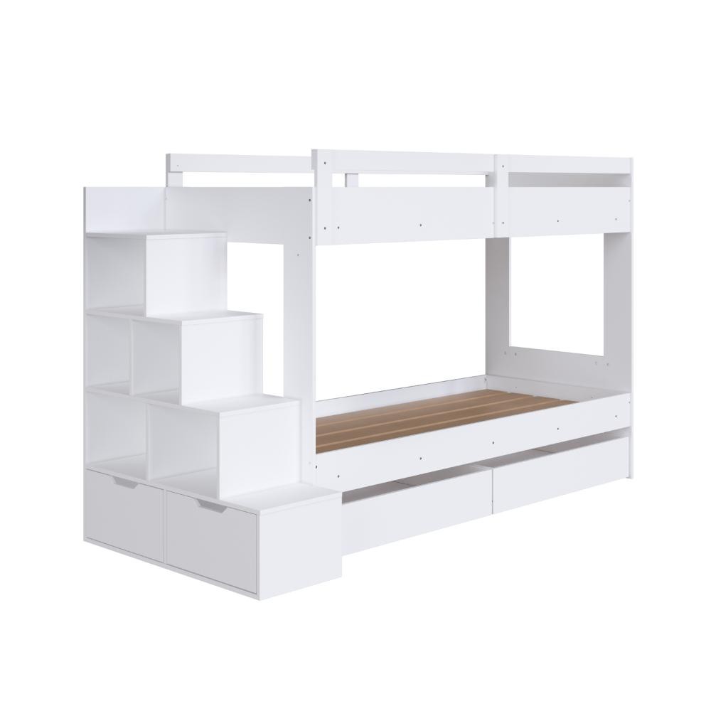 Cama Beliche Infantil Escada e Nichos com 2 Gavetões Branco