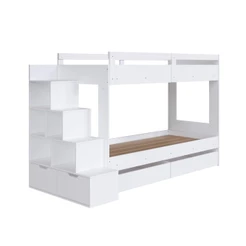 Cama Beliche Infantil Escada e Nichos com 2 Gavetões Branco