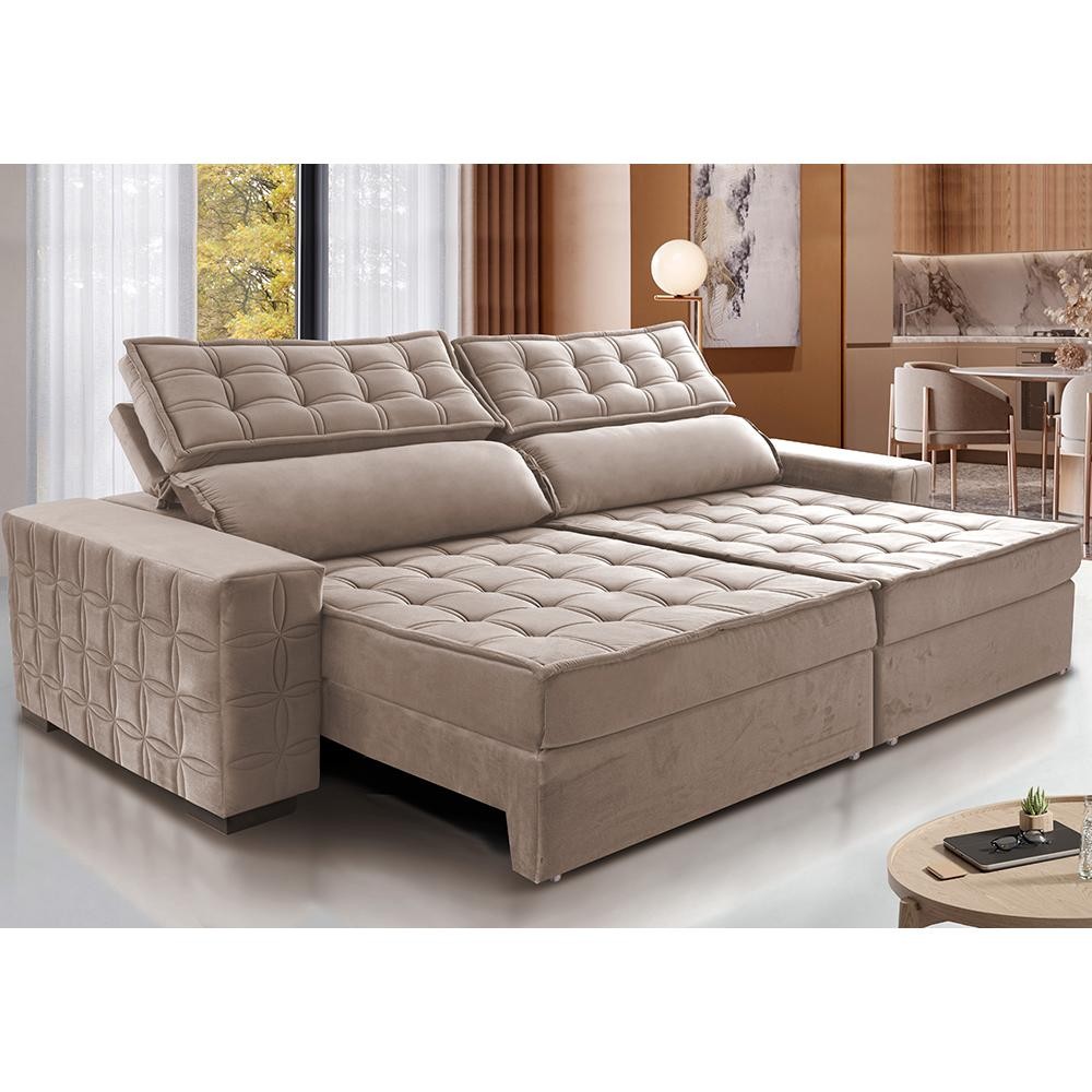 Sofá Retrátil e Reclinável 2,75m Cama inBox Big Star com SoftGel D40 Velupluma Bege em Oferta na Shopee