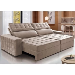 Sofá Retrátil e Reclinável 2,75m Cama inBox Big Star com SoftGel D40 Velupluma Bege