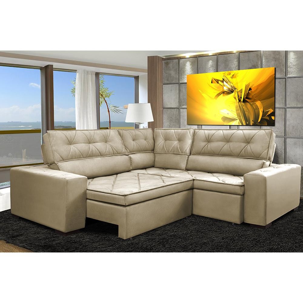 Sofa de Canto Retrátil e Reclinável com Molas Cama inBox Austin 2,20m x 2,20m Suede Velusoft Bege em Oferta na Shopee