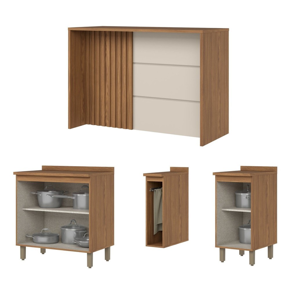 Detalhes do Kit Ilha Gourmet Balcão 3 Portas com Tampo Yasmin Expresso Móveis