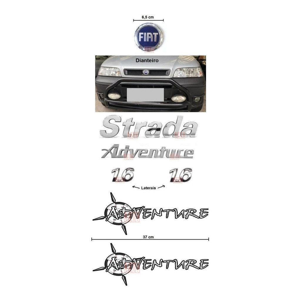Kit Emblemas Strada Adventure 1.6 + Fiat Da Grade - 02 À 04