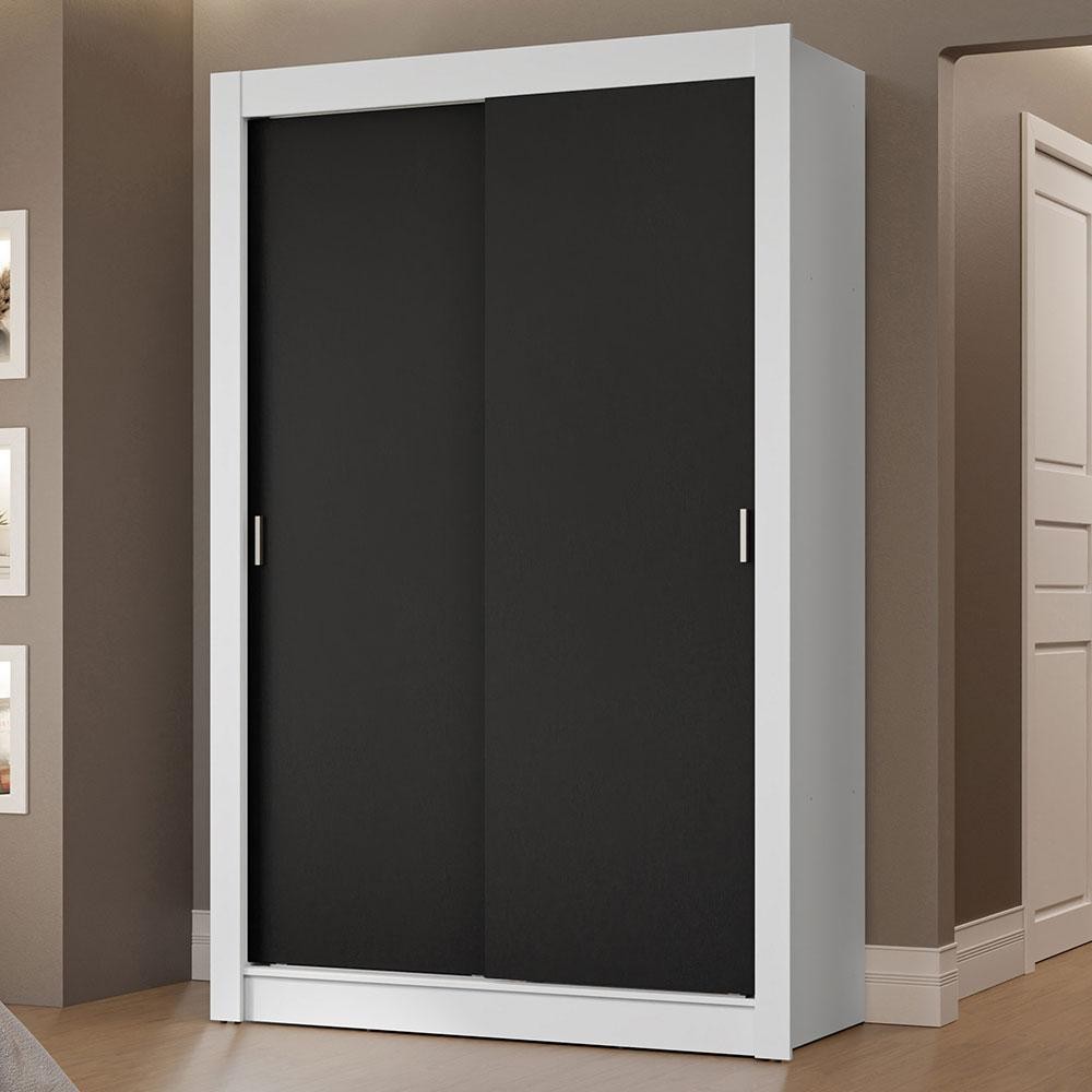 Guarda-Roupa Solteiro 2 Portas de Correr 2 Gavetas Branco/Preto Vivare Madesa em Oferta na Shopee