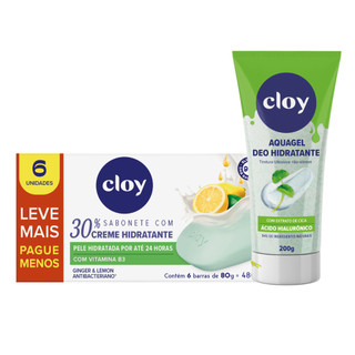Kit Presente Refrecante Sabonete em Barra 6un Ginger e Lemon + Aquagel Hidratante Corporal 200g Cloy em Oferta na Shopee