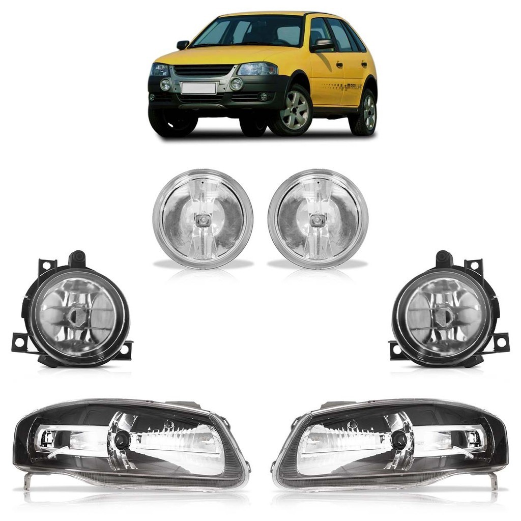 Kit Farol Gol Rallye G4 2006 2007 2008 2009 2010 Máscara Negra Friso Cromado + Par Farol Milha