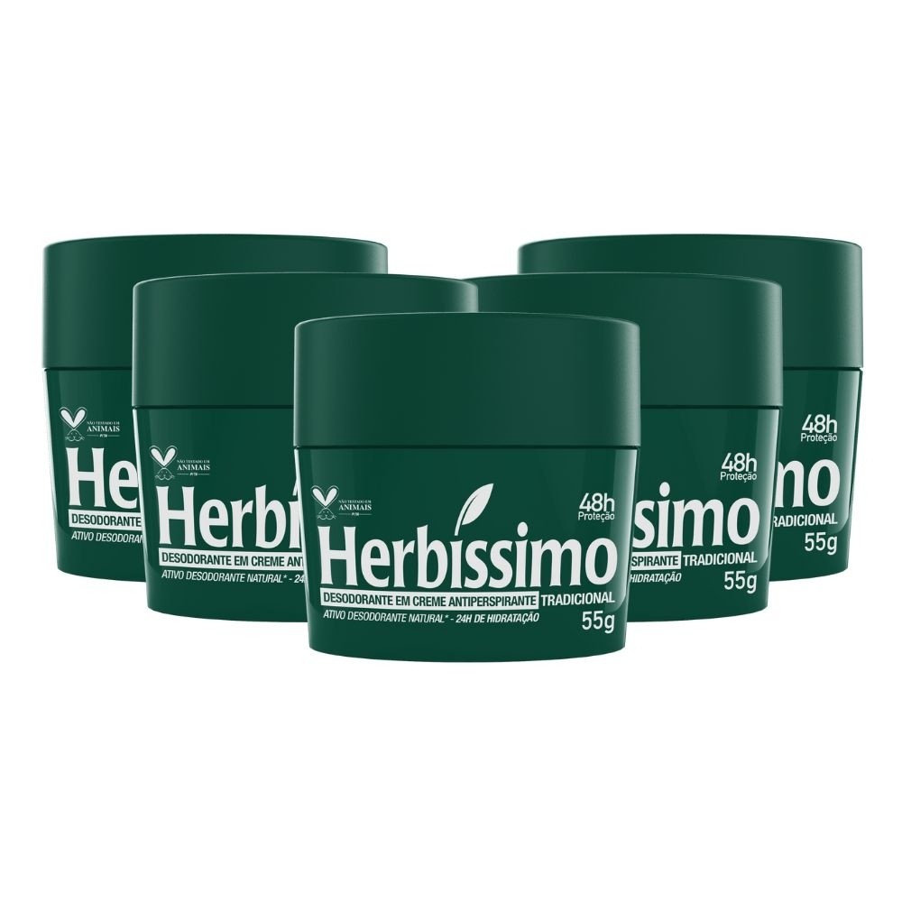kit Desodorante Creme Herbíssimo Tradicional 55g (5 unidades)