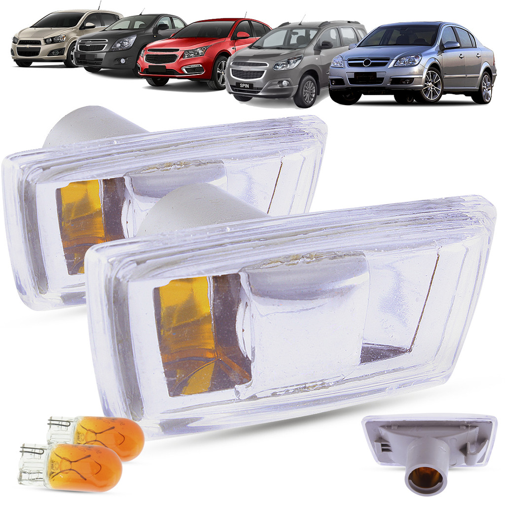 Par de Lanterna Pisca Seta Lateral Lisa + Lâmpada Chevrolet Vectra Cobalt Spin Cruze Sonic