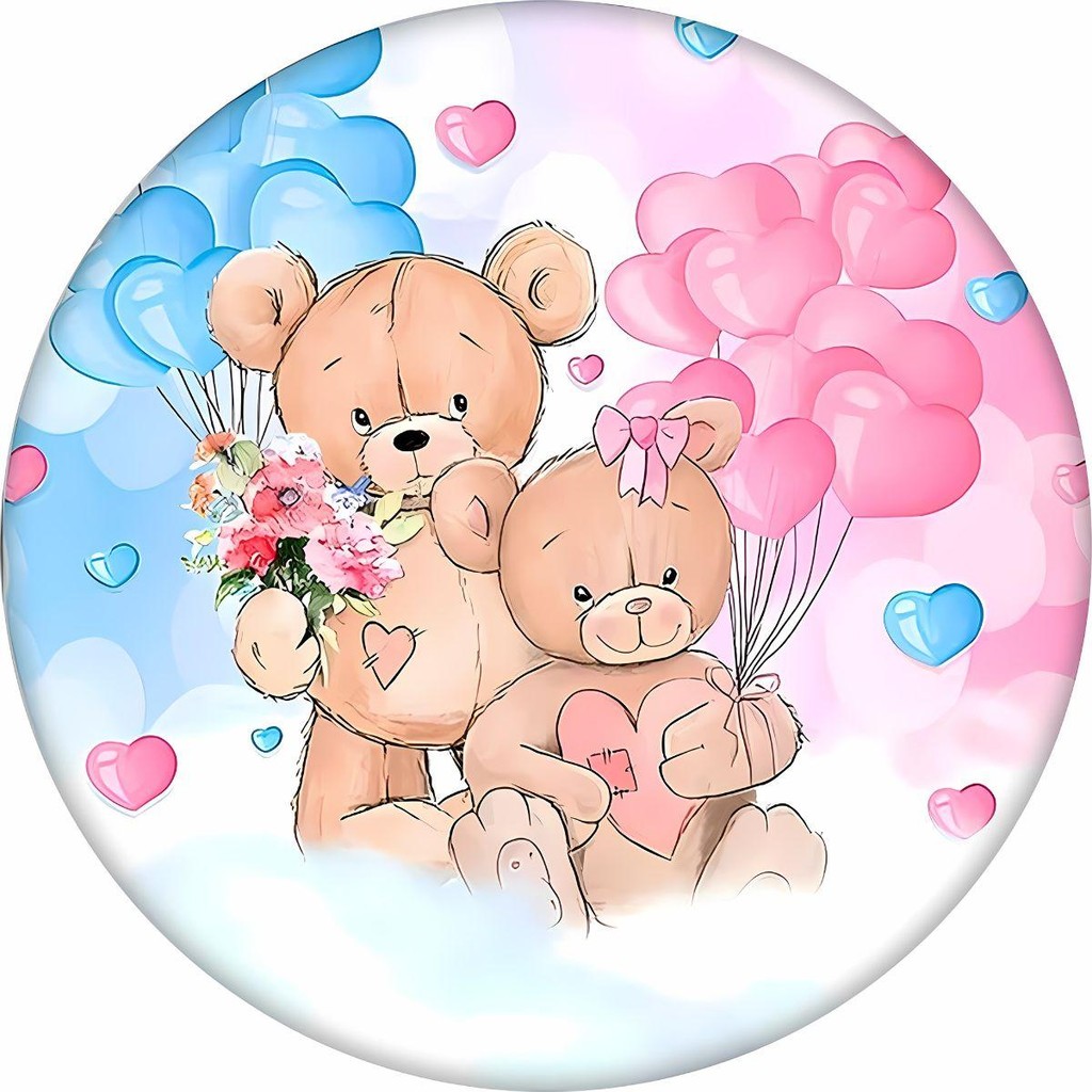 Painel Chá Revelação Ursinho Azul e Rosa Redondo com Tecido Premium Alta Qualidade Veste Fácil 150 cm em Oferta na Shopee