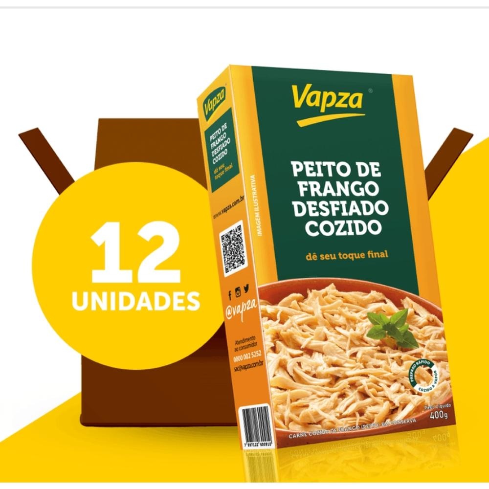 Kit 12 Peitos de Frango Desfiado Cozido 400G Vapza em Oferta na Shopee
