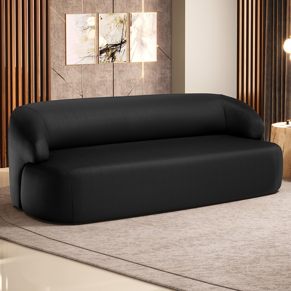 Sofá 3 Lugares Curvo Orgânico Para Sala Living 180cm Barolo L06 Couro Preto - Lyam Decor em Oferta na Shopee