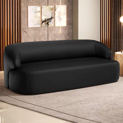 Sofá 3 Lugares Curvo Orgânico Para Sala Living 180cm Barolo L06 Couro Preto - Lyam Decor
