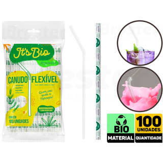 Canudo Bio Flexível Para Bebidas Drinks 6x210mm 100 Und Strawplast em Oferta na Shopee