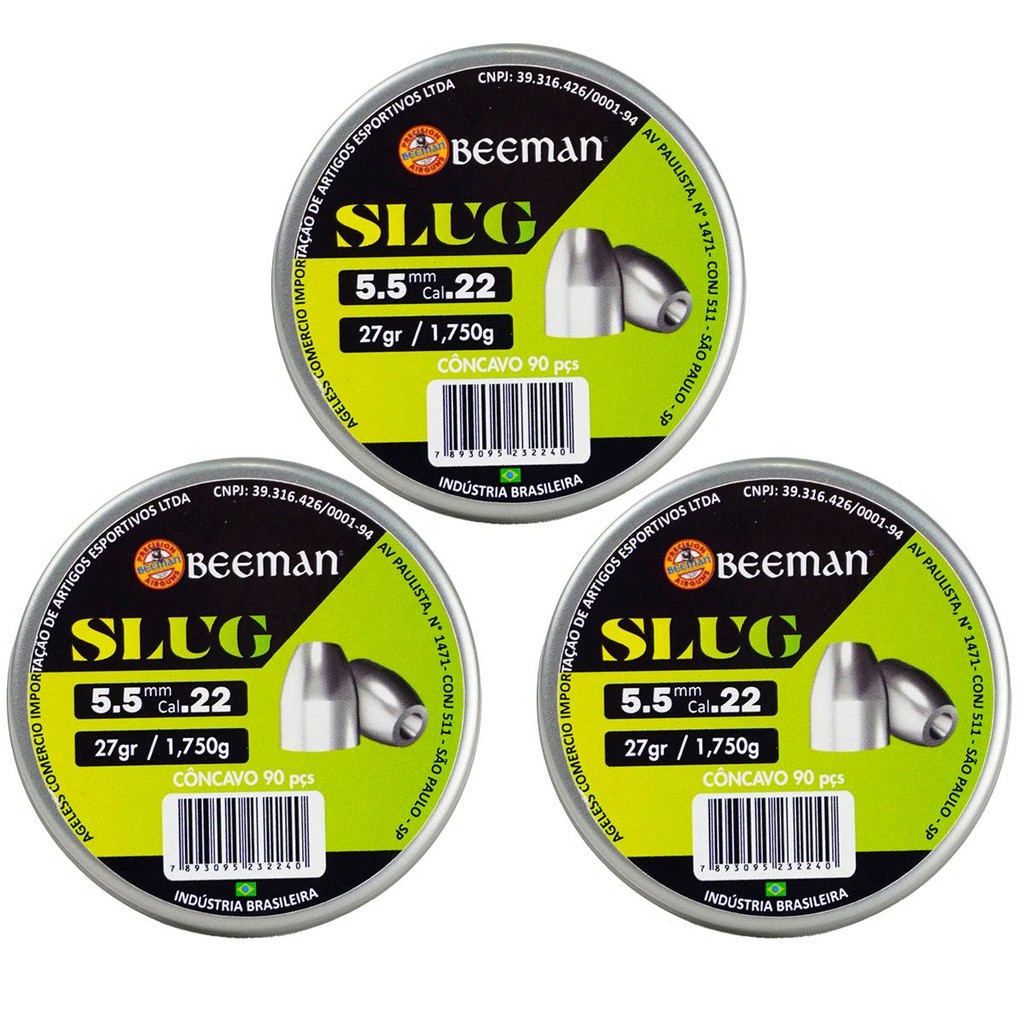 Kit 3 Chumbinho Slug 5.5mm 1,75g 90 Unidades - Virtus