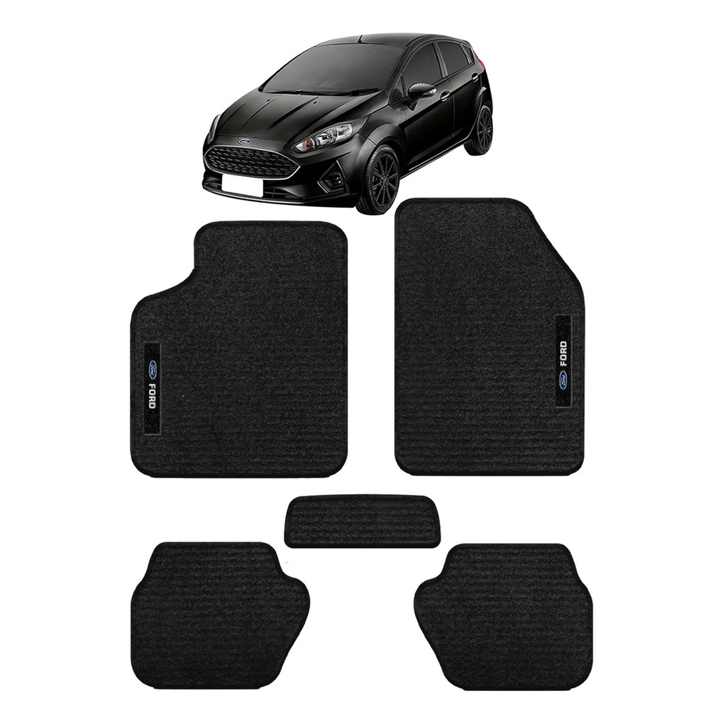 Kit de tapetes 5 peças específico New Fiesta 2014 ... 2024 Carpete Preto