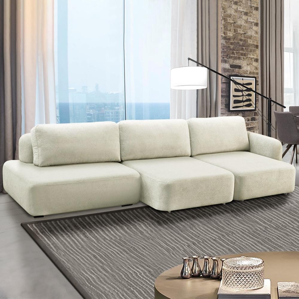 Sofá Decorativo Santiago 4 Lugares 282cm Sala de Estar Retrátil Modulado Bouclê Branco G89 - Gran Belo em Oferta na Shopee
