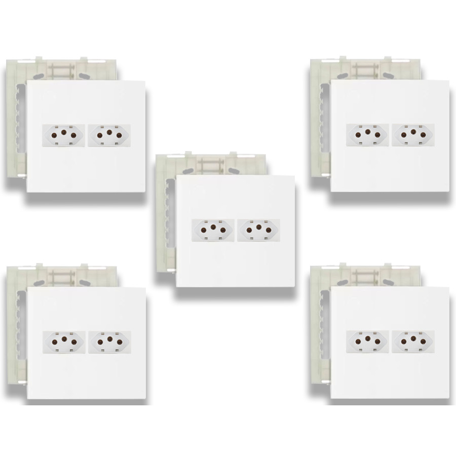 KIT 5 PLACA 4X4 2 POST C/ SUP SLEEK+10 MODUL TOMADA 2P T 10A