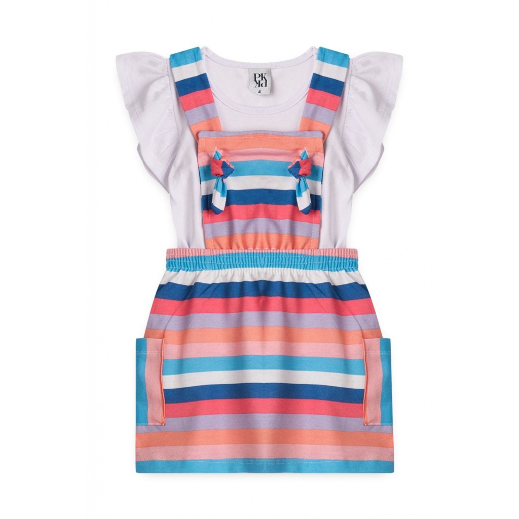Salopete Feminino Infantil Verão Listras Colorida em Oferta na Shopee