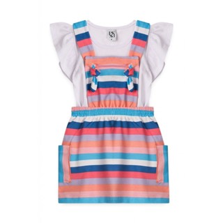 Salopete Feminino Infantil Verão Listras Colorida em Oferta na Shopee