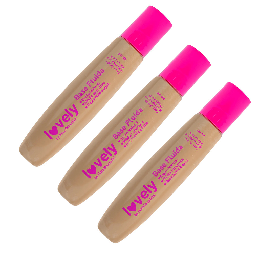 Base Fluída Efeito Para Pele Natural 25 ml Lovely By Face Beautiful em Oferta na Shopee