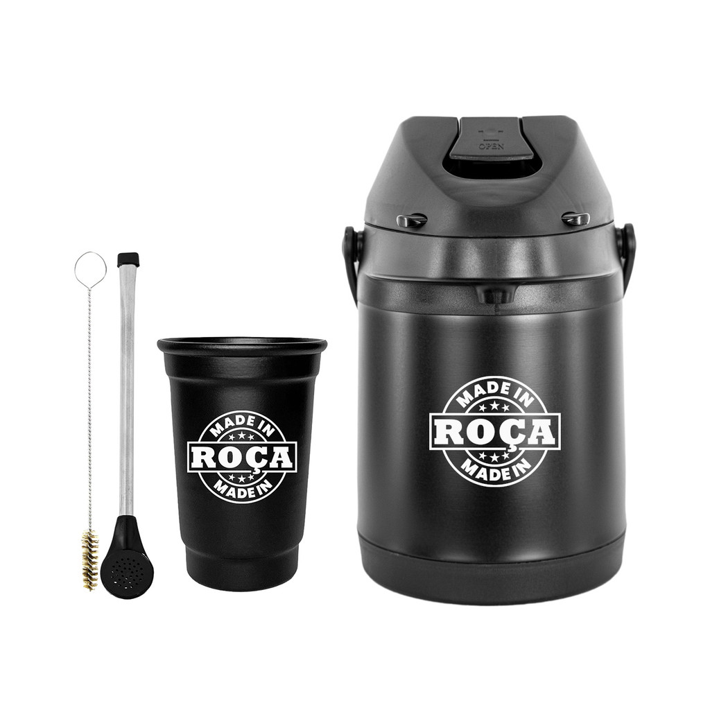 Kit Tereré Garrafa Térmica 2.5l Copo Alumínio 330ml Bomba Tradicional Plástico