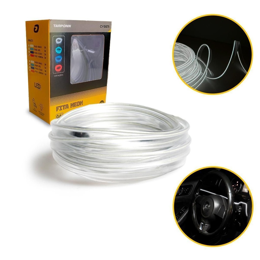 Fita Led Neon 2m Painel Automotivo 12v Branca 6000k Tarponn em Oferta na Shopee