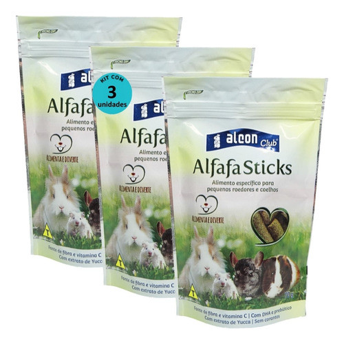 Alcon Club Alfafa Sticks 70g Kit Com 3 Ração Para Roedores