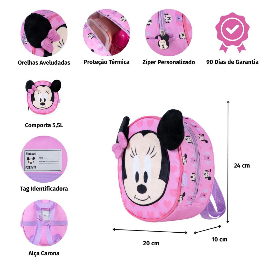 Detalhes do Lancheira Escolar Feminina  Minnie Baby Rosa
