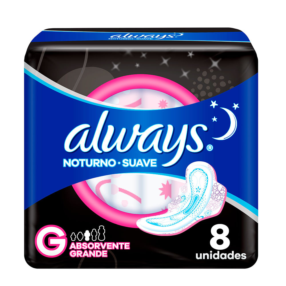 Absorvente Always Noturno Cobertura Suave Com Abas 8 Unidades - Health