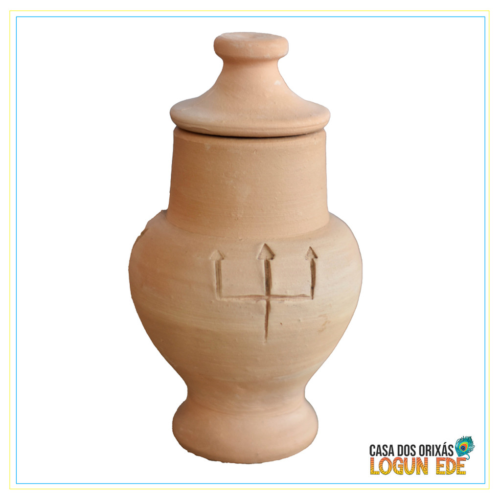 Quartinha de Barro Exú M 15cm Tridente Umbanda e Candomblé