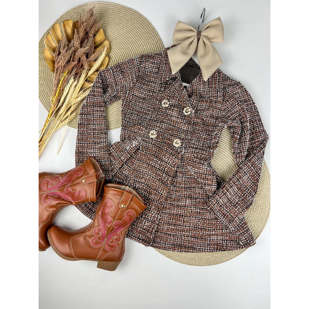 Casaco de tweed estilo sobretudo infantil