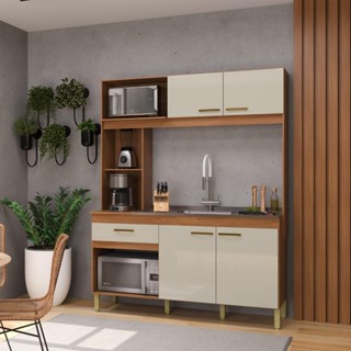 Armário De Cozinha Compacta Fidelitá Xangai 160cm 4 Portas 1 Gaveta Sem Tampo e Fundo Freijó/Off-White em Oferta na Shopee